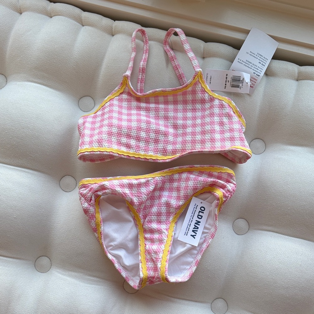 Old Navy Pink and Yellow Gingham Girls' Two-Piece Swim Set